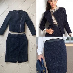Ann Taylor Navy Sparkle Tweed Two-Piece Blazer & Skirt Set